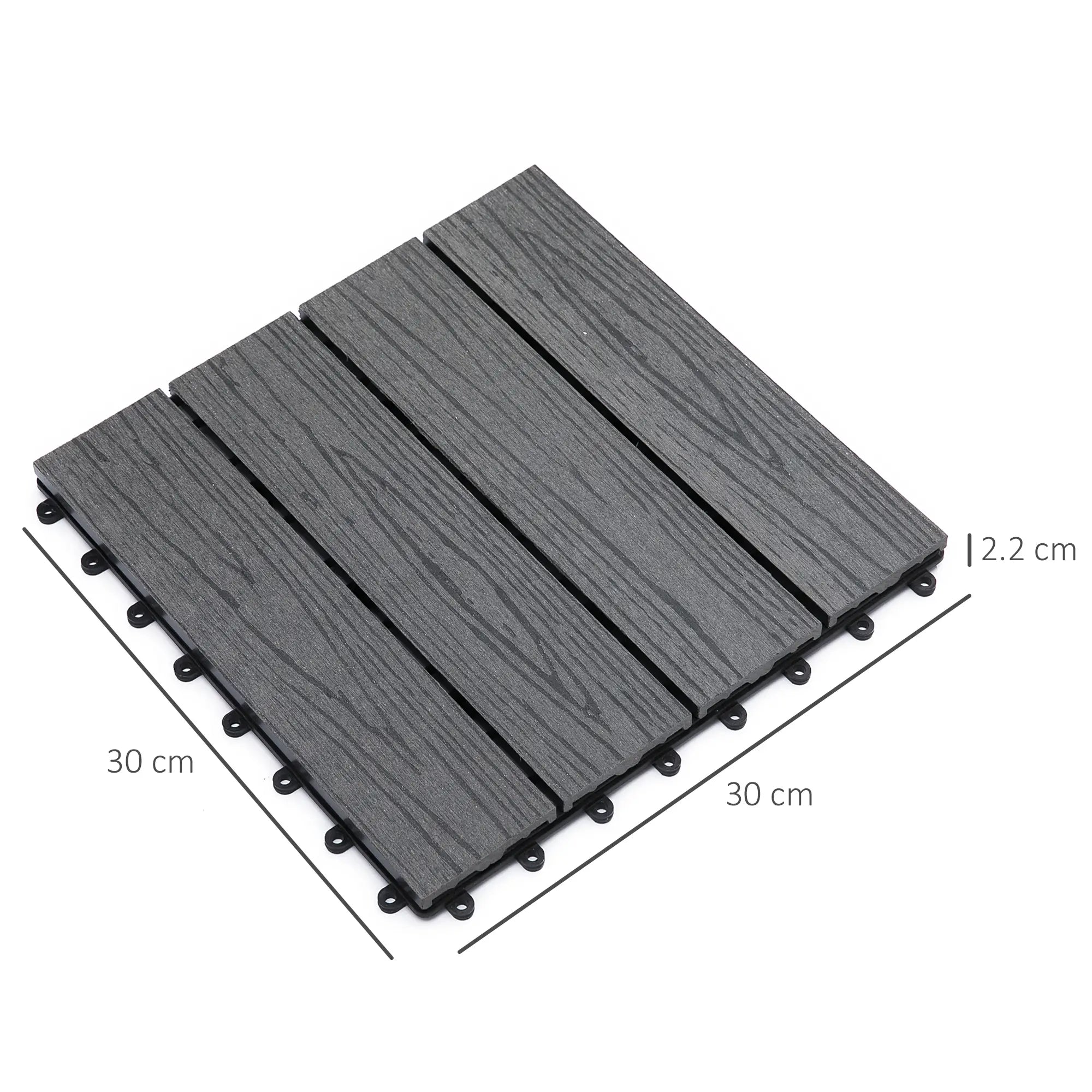 Interlocking Decking Tiles – Pack of 11 Grey Patio Slabs (30 x 30 cm)