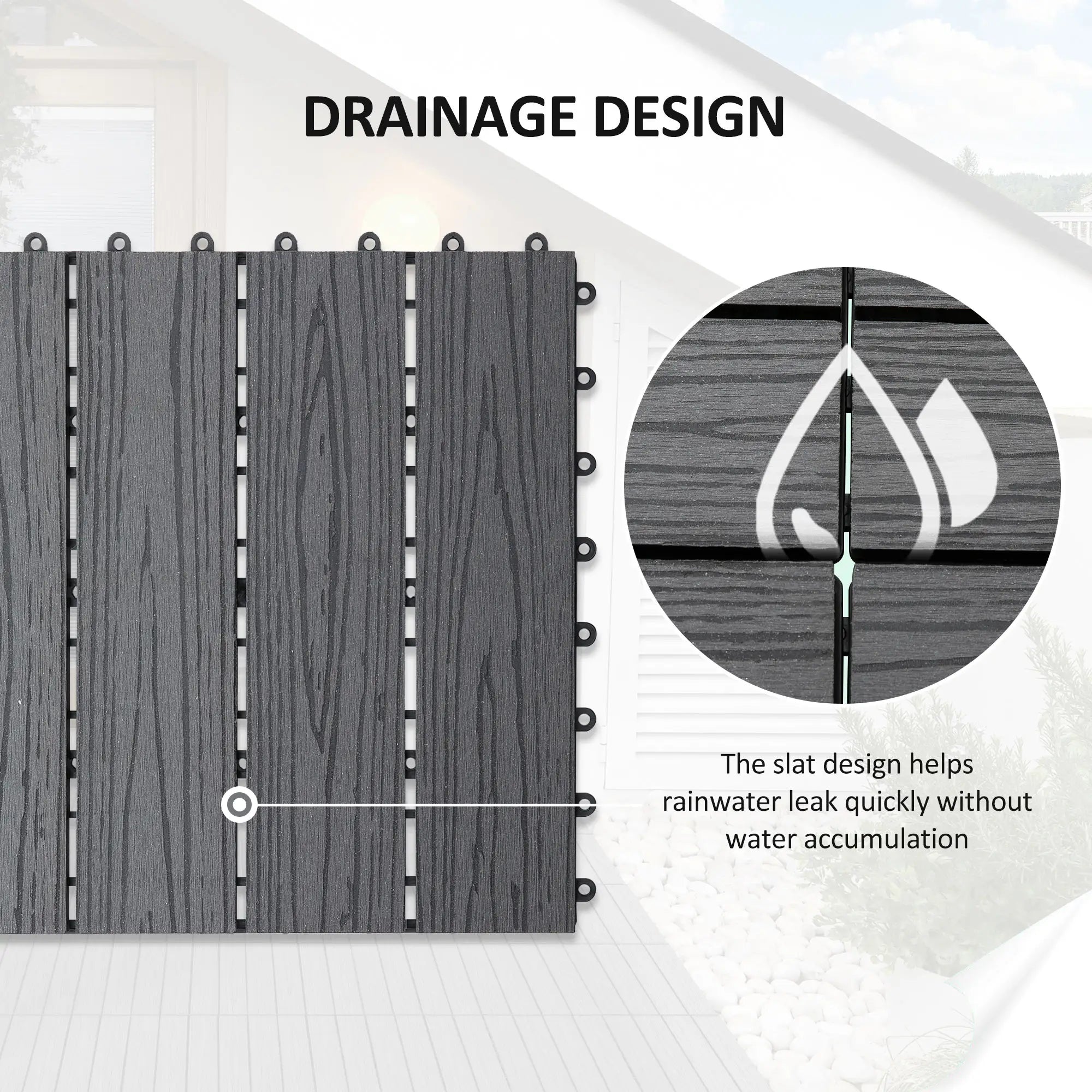 Interlocking Decking Tiles – Pack of 11 Grey Patio Slabs (30 x 30 cm)
