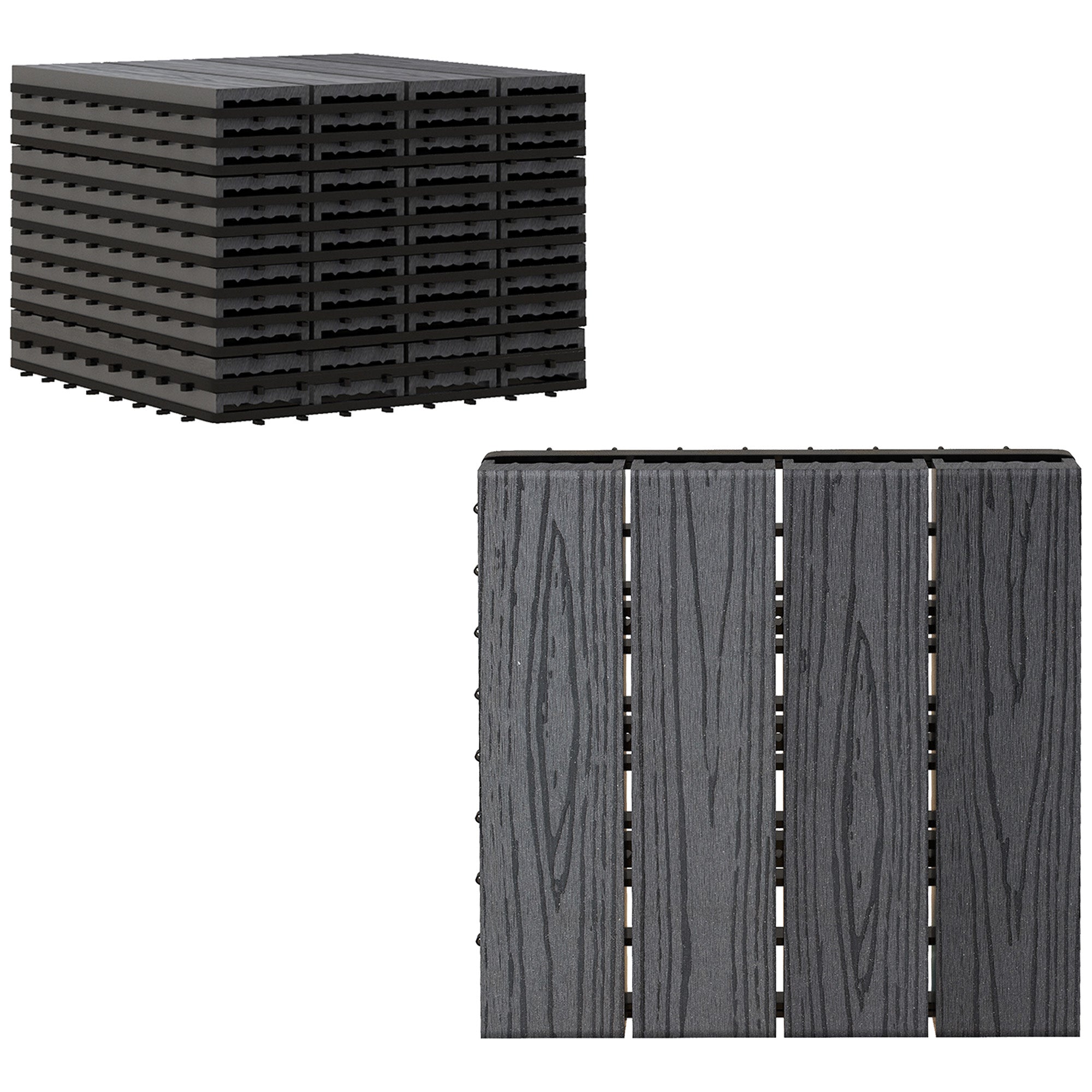 Interlocking Decking Tiles – Pack of 11 Grey Patio Slabs (30 x 30 cm)