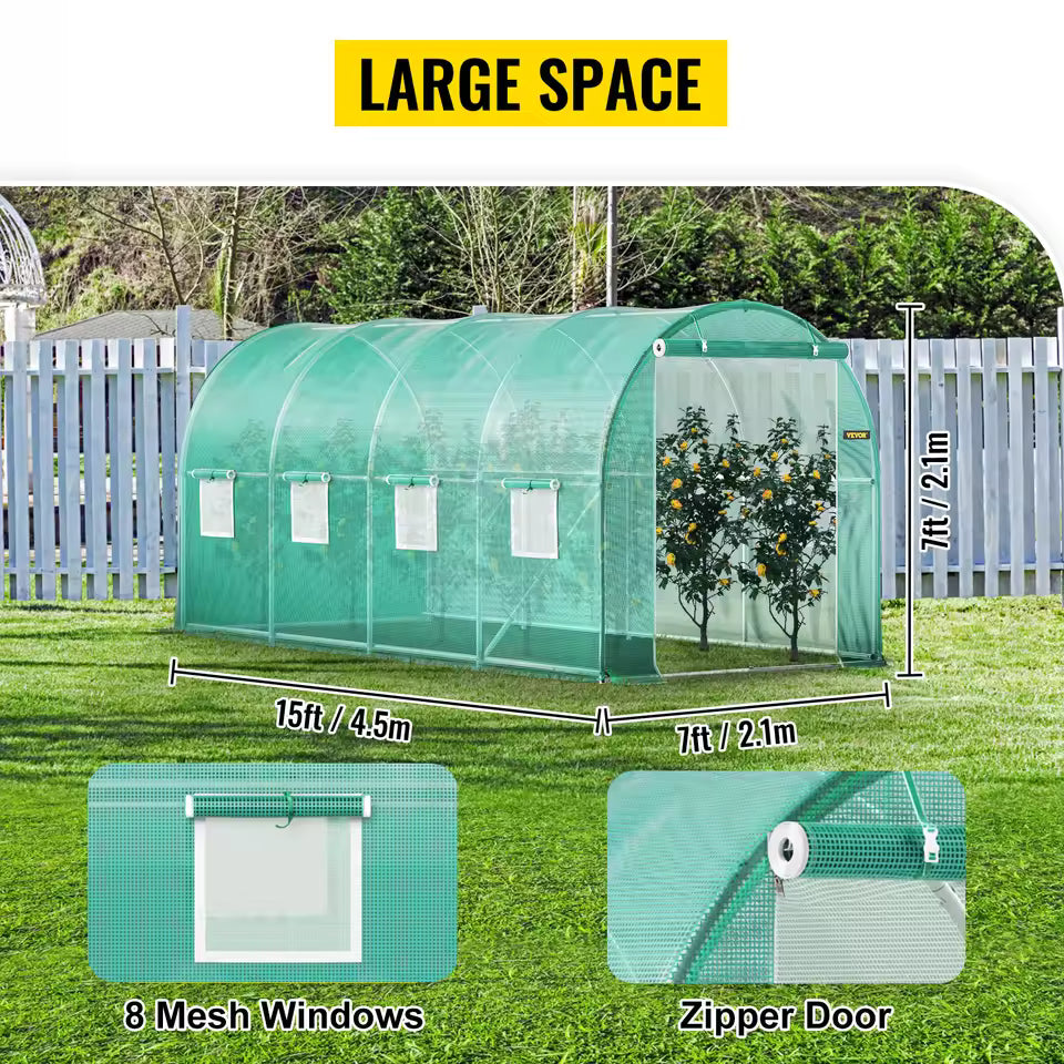 Walk-in Tunnel Greenhouse with Galvanized Steel Frame & Waterproof Cover