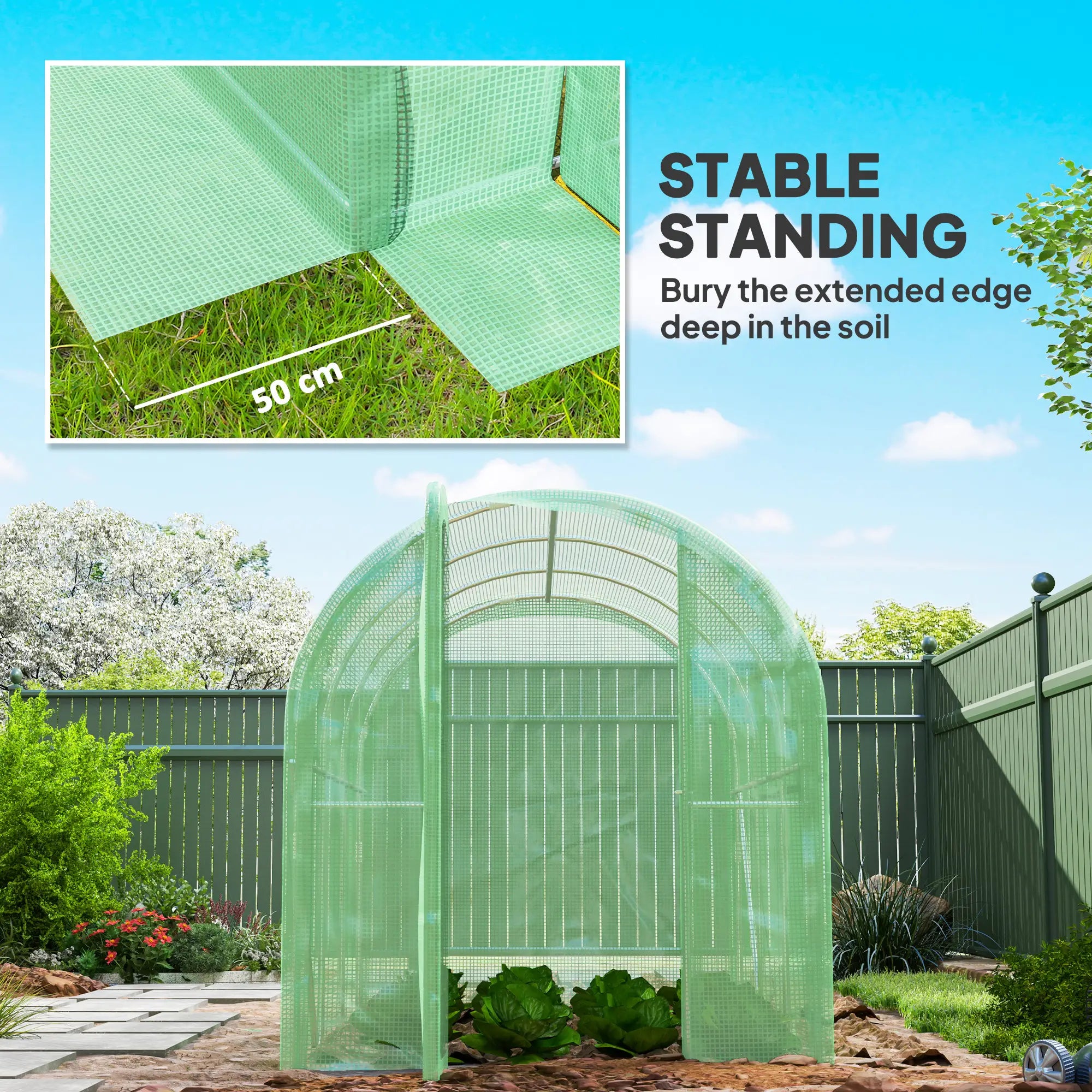3 x 2 x 2m Polytunnel Greenhouse with Hinged Door