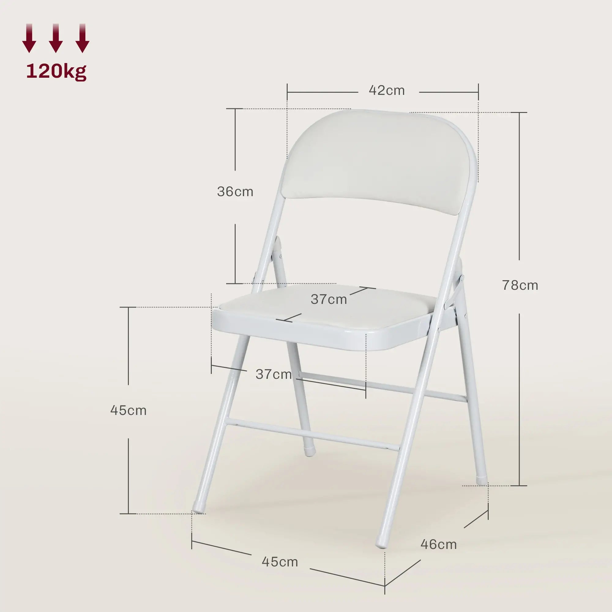 Set of 2 Cushioned Folding Chairs – White Foldable Steel Frame Chairs with Padded Seat & Back