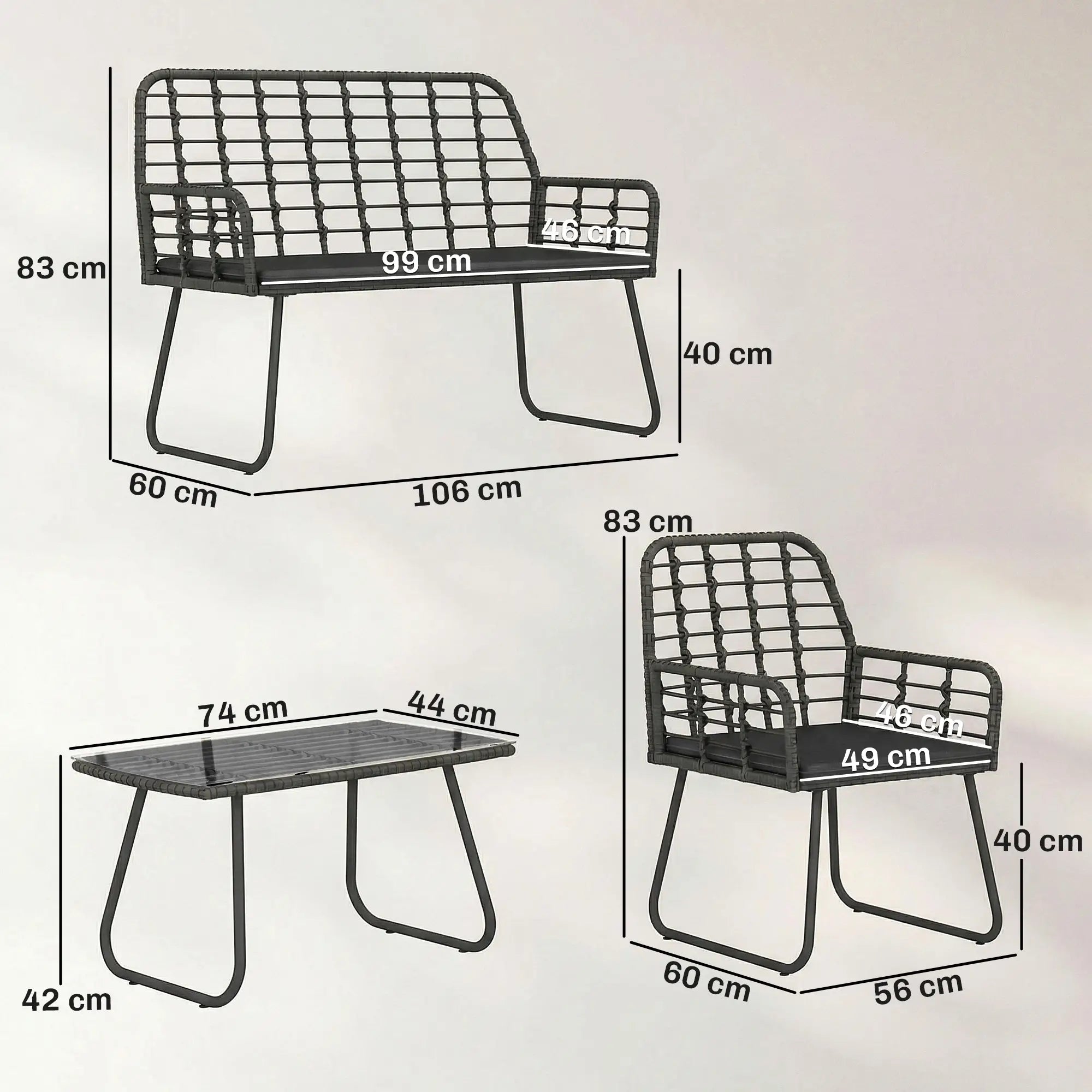 4 Piece Rattan Garden Furniture Set