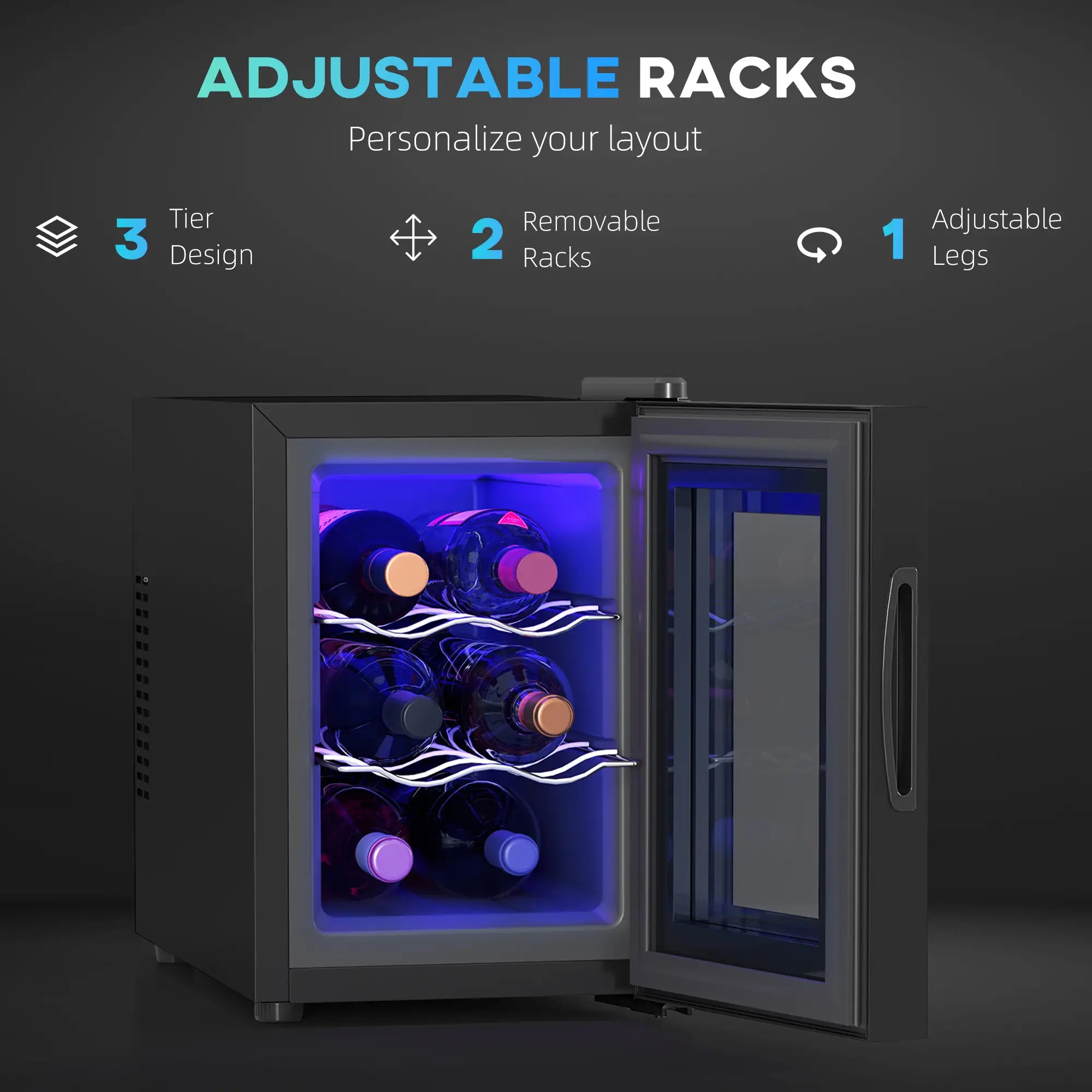 6-Bottle Countertop Wine Fridge – 8–18°C Touch Control Wine Cooler with UV Glass Door & Low Noise Operation, Black