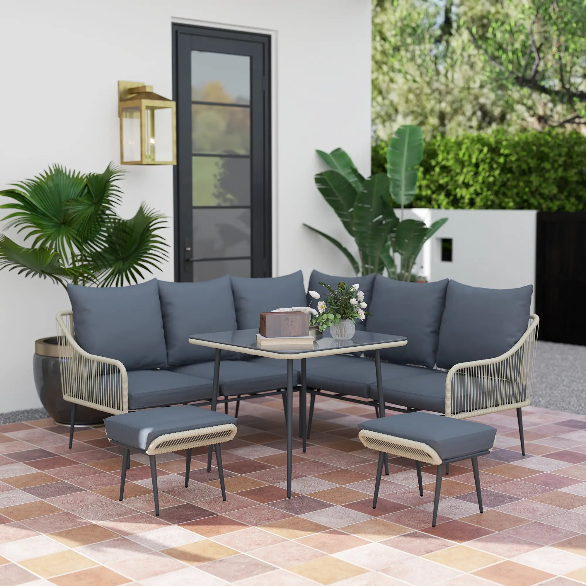 Six-Piece Rattan Garden Sofa Set