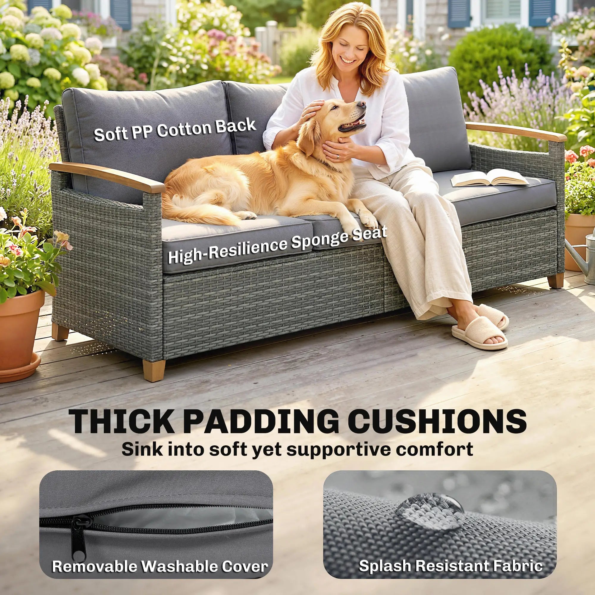 3 Seater Rattan Garden Sofa