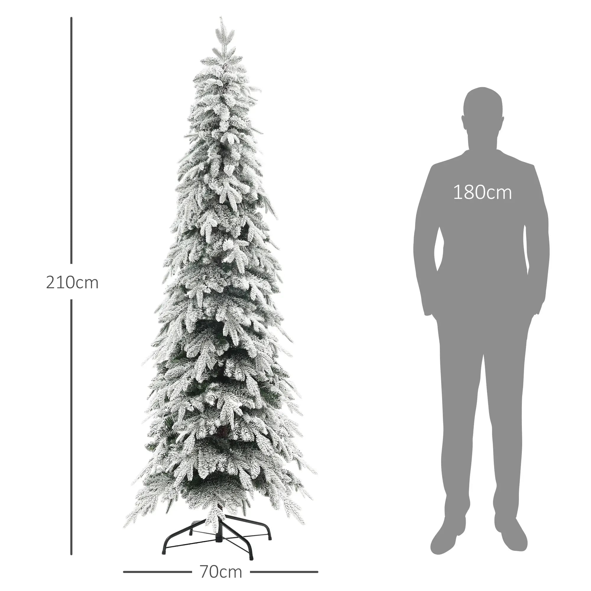 7ft Snow-Covered Pencil Christmas Tree – Unlit Artificial Tree with 800 Tips & Metal Stand