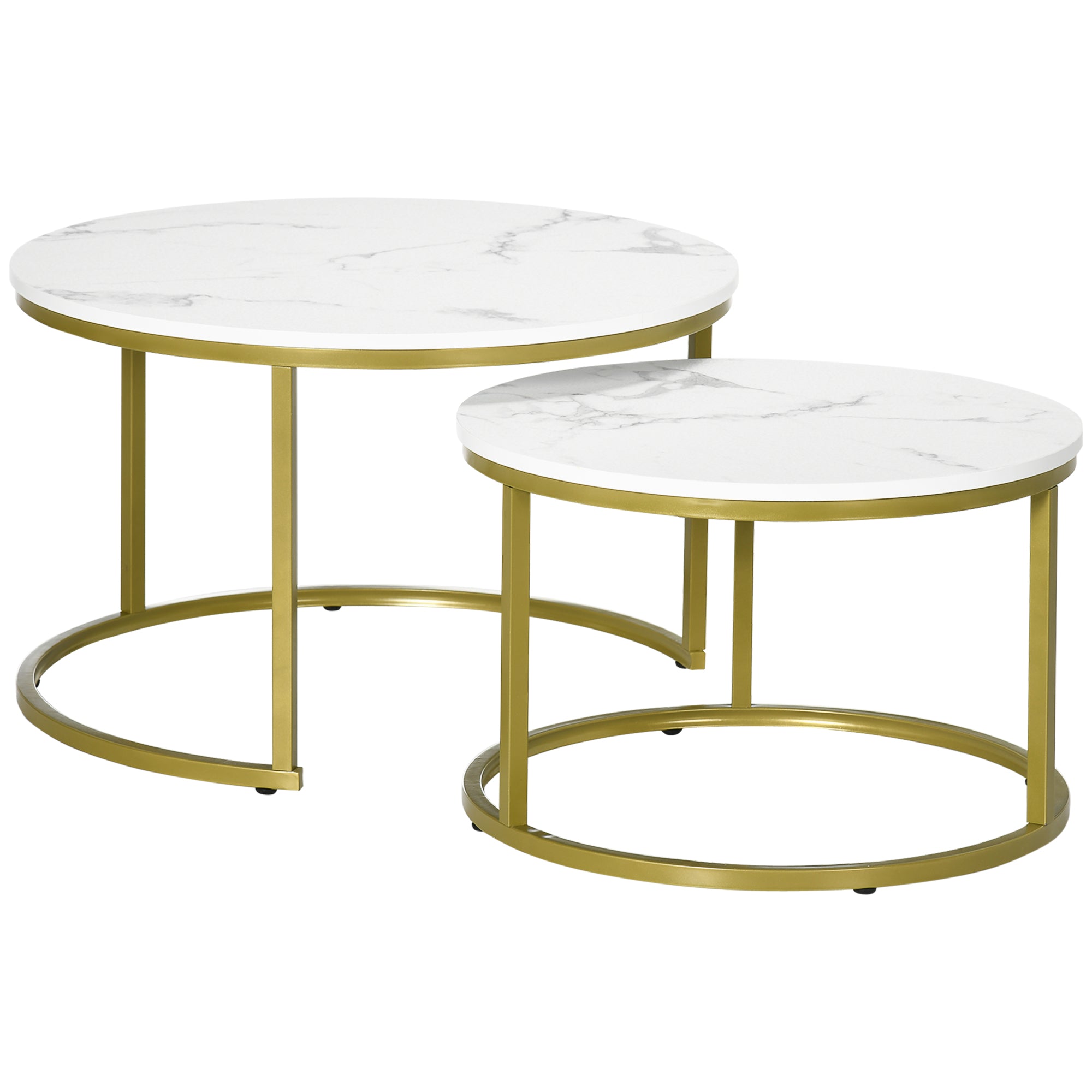 Coffee Table Set of 2 - Round Nesting Tables with Metal Frame