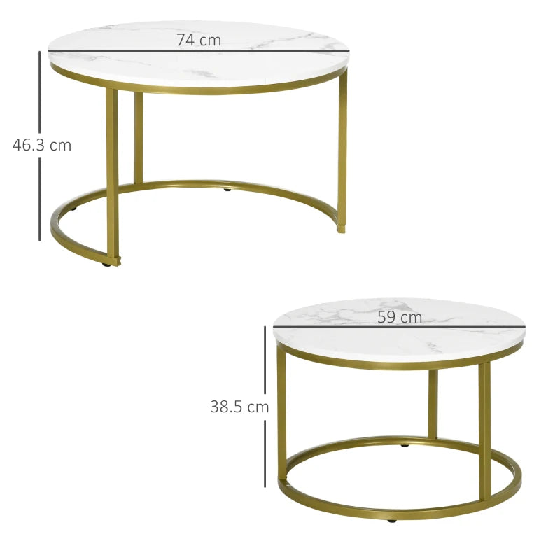 Coffee Table Set of 2 - Round Nesting Tables with Metal Frame