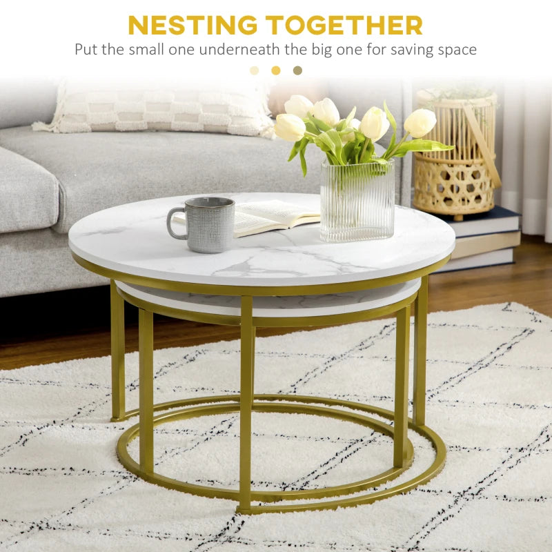 Coffee Table Set of 2 - Round Nesting Tables with Metal Frame