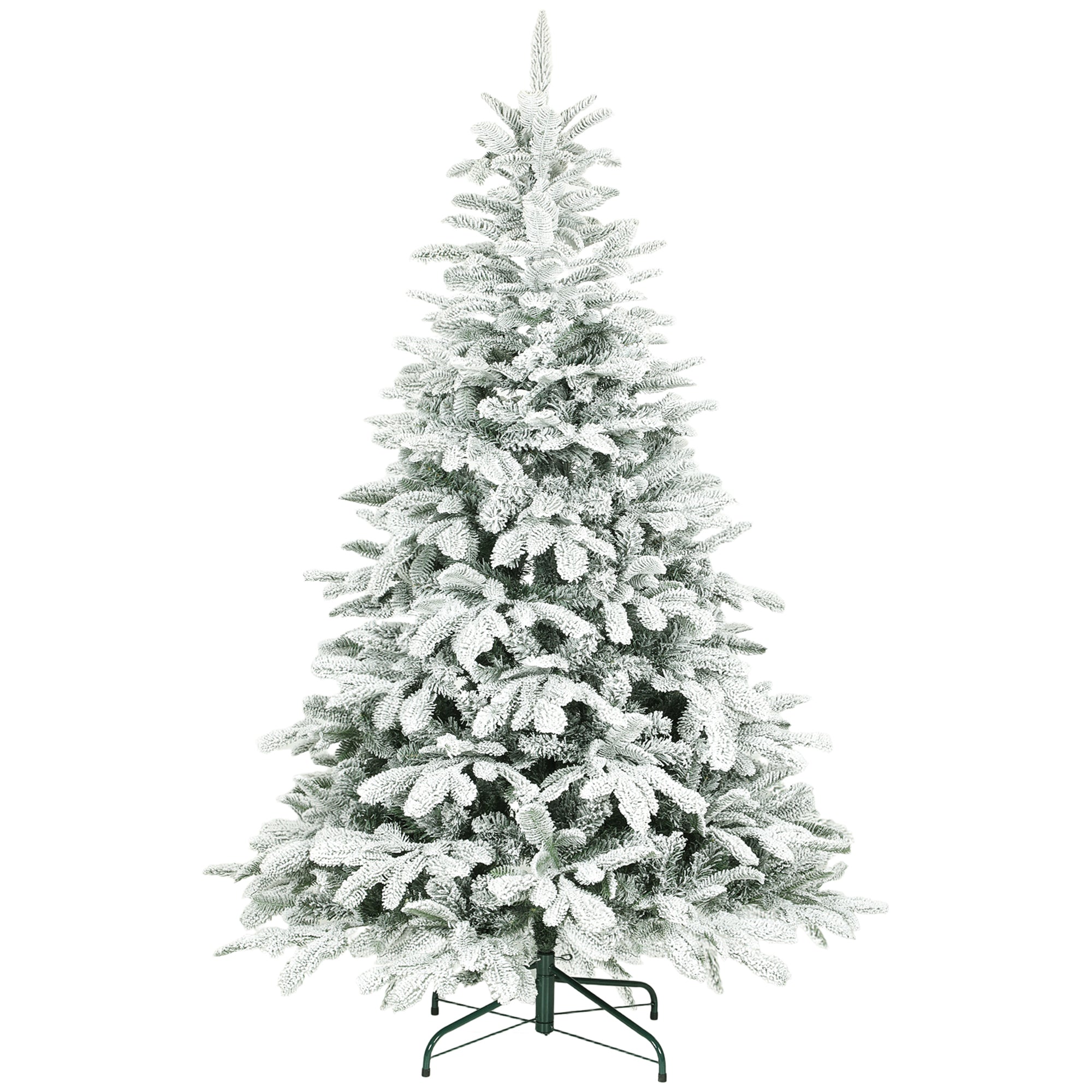 6ft Snow Flocked Artificial Christmas Tree – 1182 Tips Full Xmas Tree with Auto-Open Hinges & Metal Stand