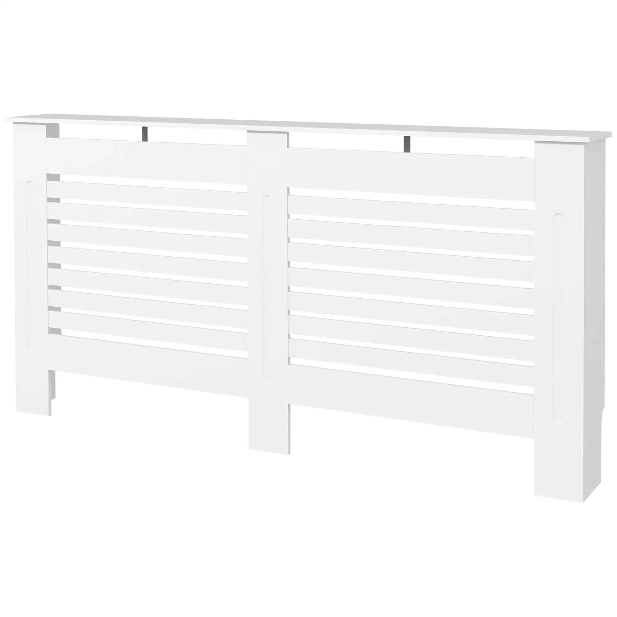 Radiator Cover Cabinet with Top Shelf – Modern MDF White Painted Heater Cover with Horizontal Slats, 152 x 19 x 81 cm