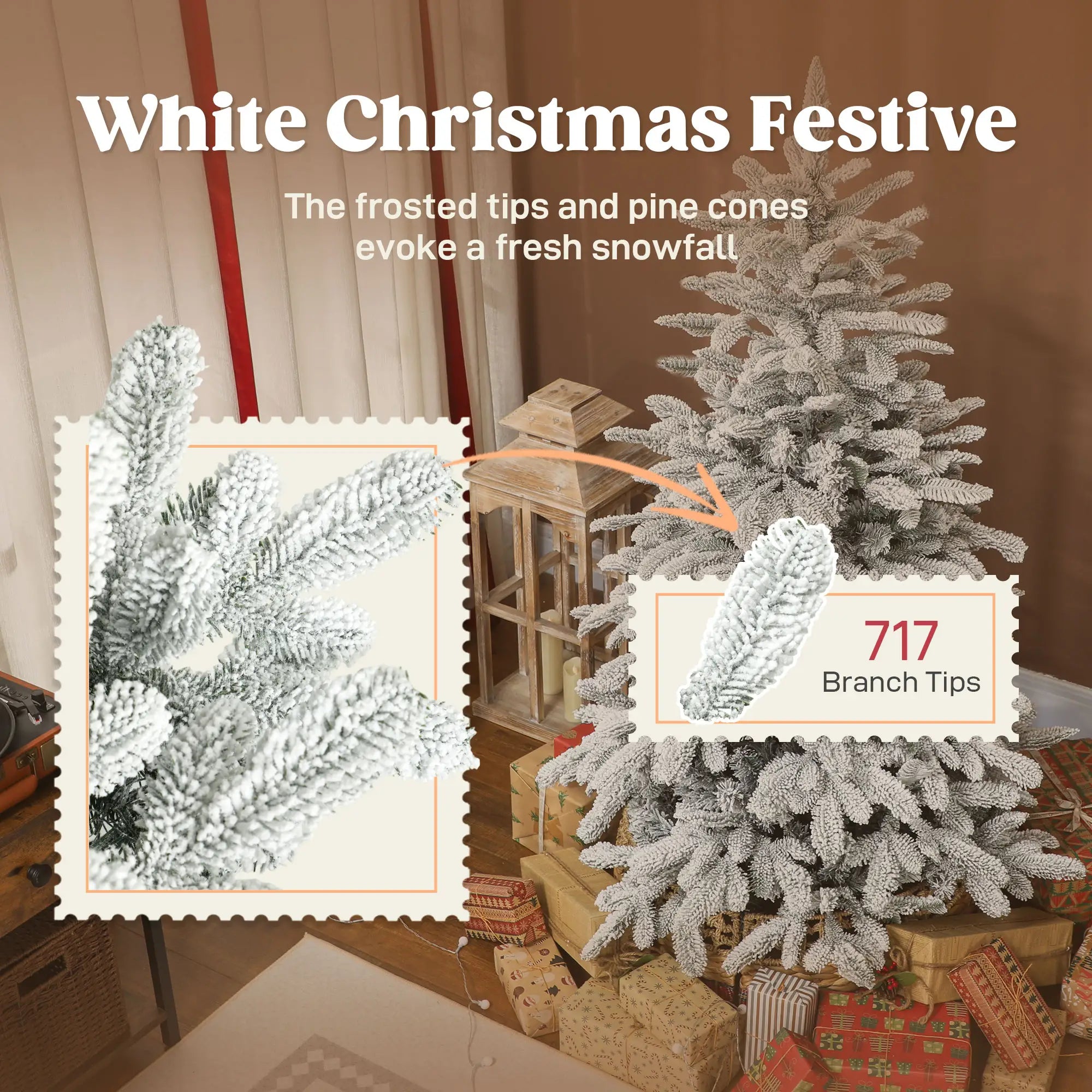 5ft Snow Flocked Artificial Christmas Tree – 717 Tips Full Xmas Tree with Auto-Open Hinges & Metal Stand