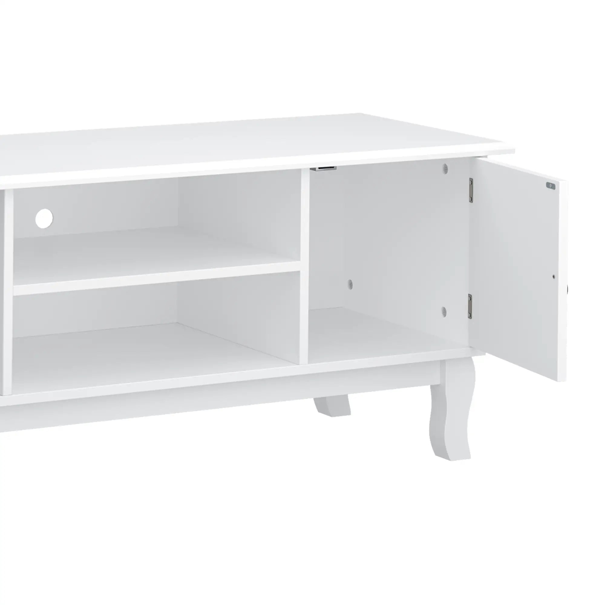 White TV Unit for TVs up to 55" – Modern TV Cabinet with 2 Doors, Open Shelves & Cable Management, 120cm Entertainment Unit