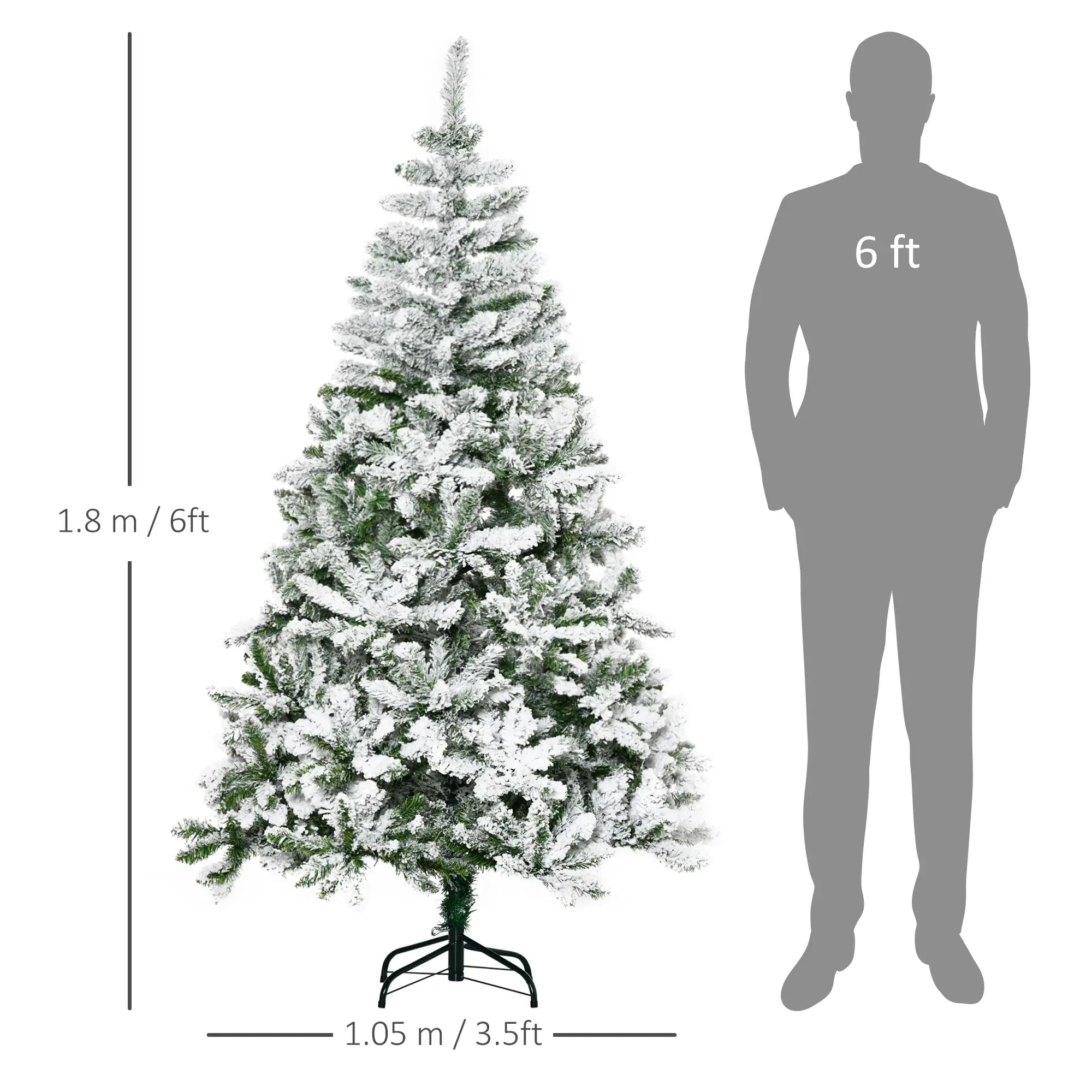 6ft Snow Flocked Artificial Christmas Tree – Full Unlit Xmas Pine with 750 Tips, Auto-Open Hinges & Steel Stand