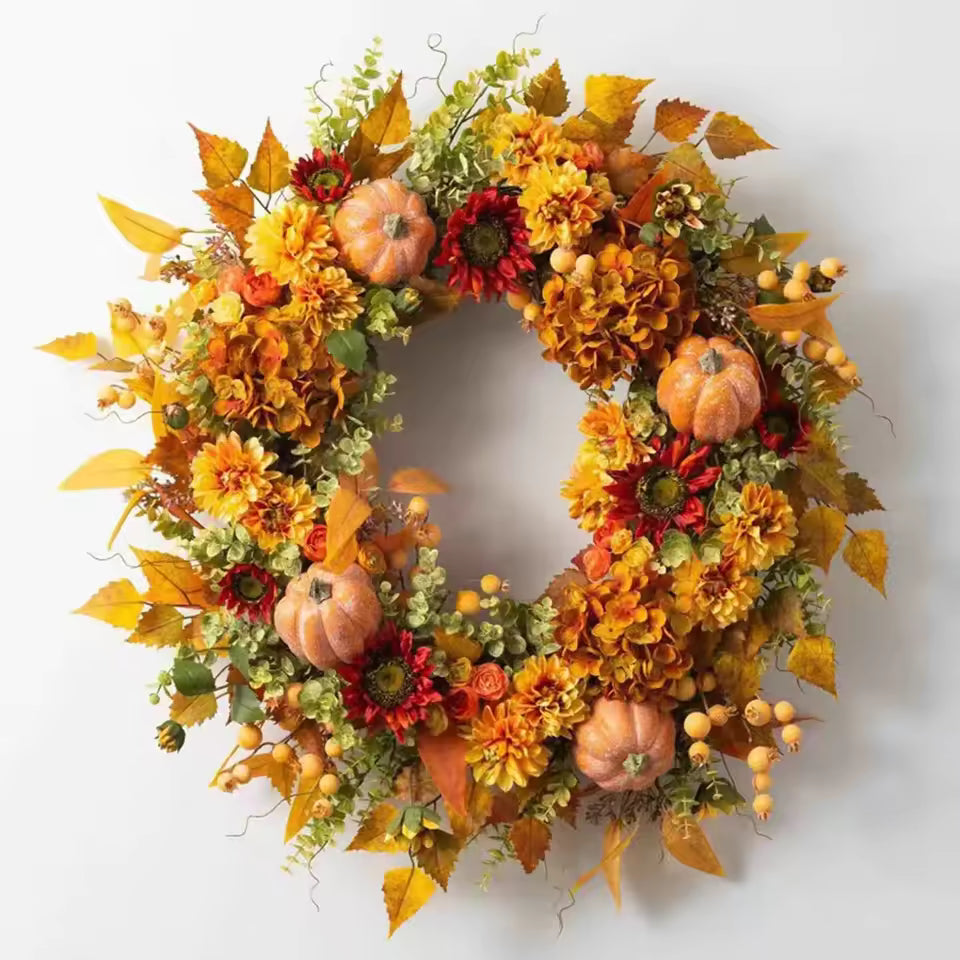 Autumn Harvest Pumpkin & Berry Door Wreath