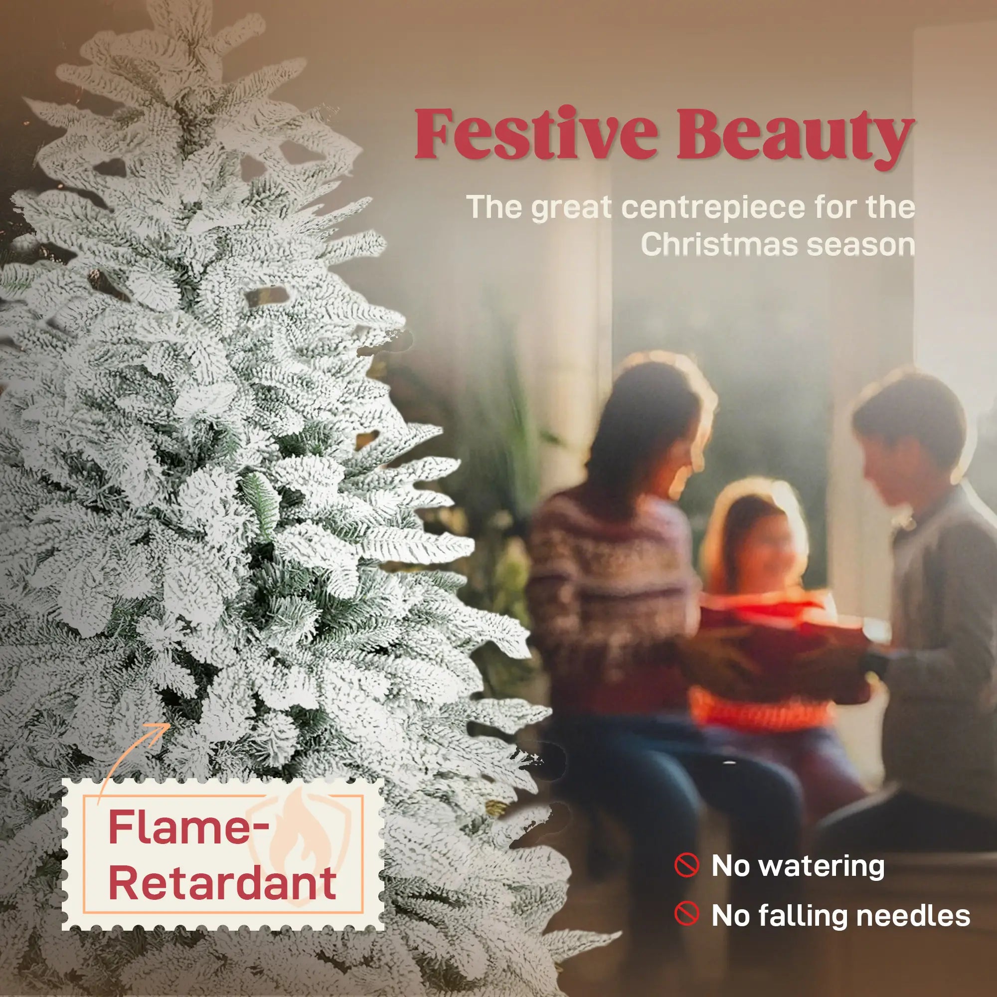 5ft Snow Flocked Artificial Christmas Tree – 717 Tips Full Xmas Tree with Auto-Open Hinges & Metal Stand