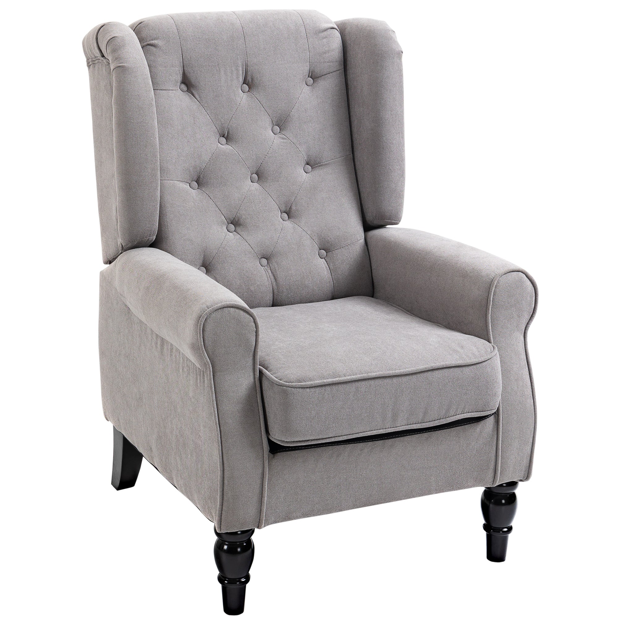 Retro Wingback Accent Chair – Grey Linen Armchair with Wooden Frame & Tufted Back for Living Room/Bedroom