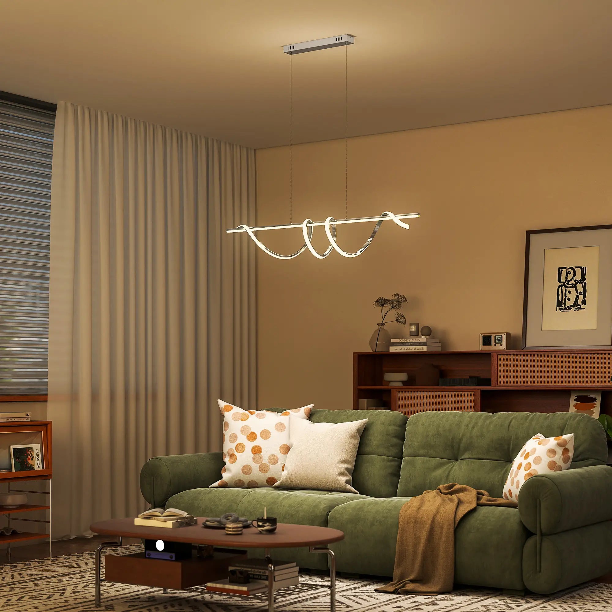 Modern LED Pendant Light with 3 Colour Temperatures – Silver, Adjustable Height, 45W, 3500 Lumens, 120 cm