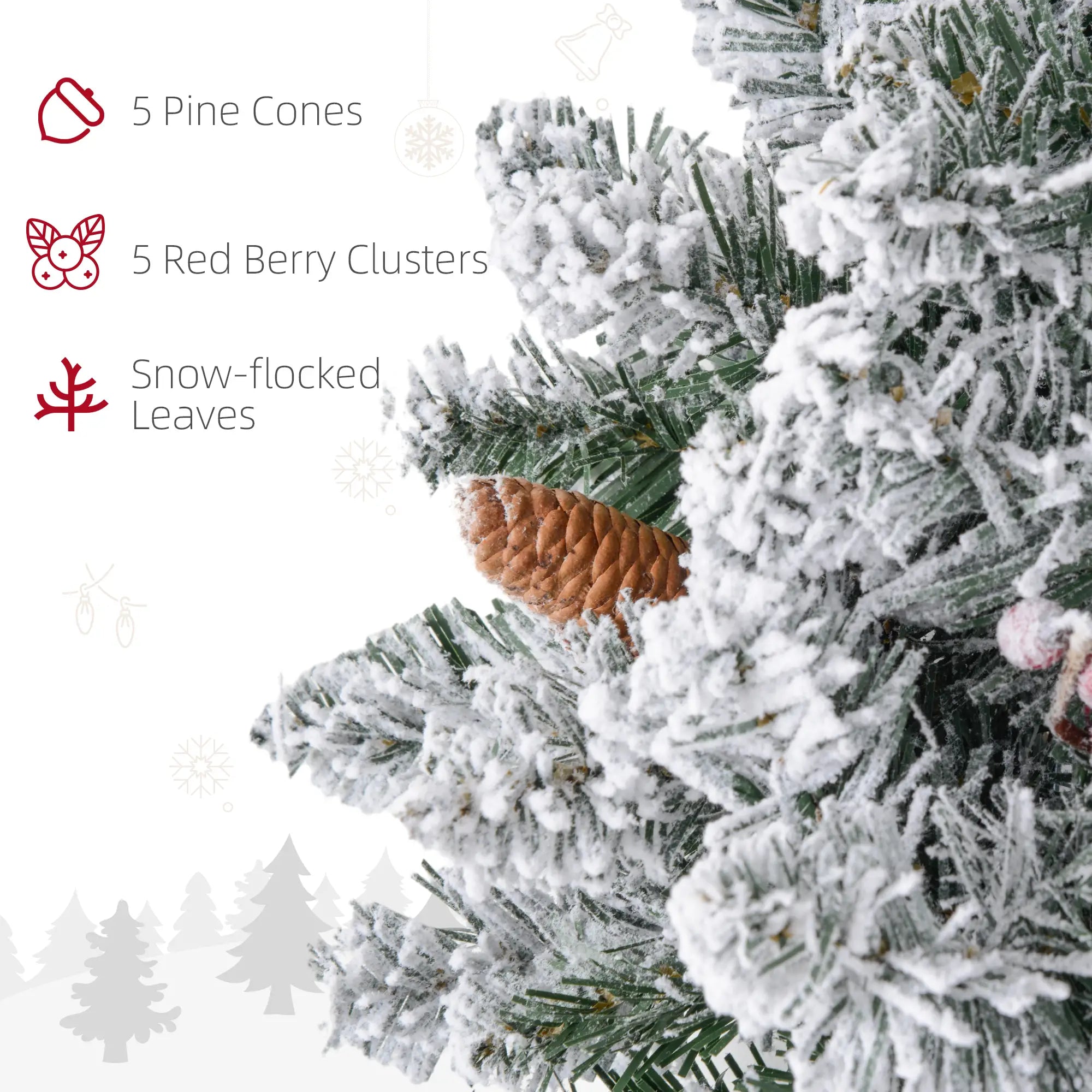 60cm Snowy Pine Cone & Berry Christmas Wreath with 50 LED Lights – Frosted Winter Door Wreath